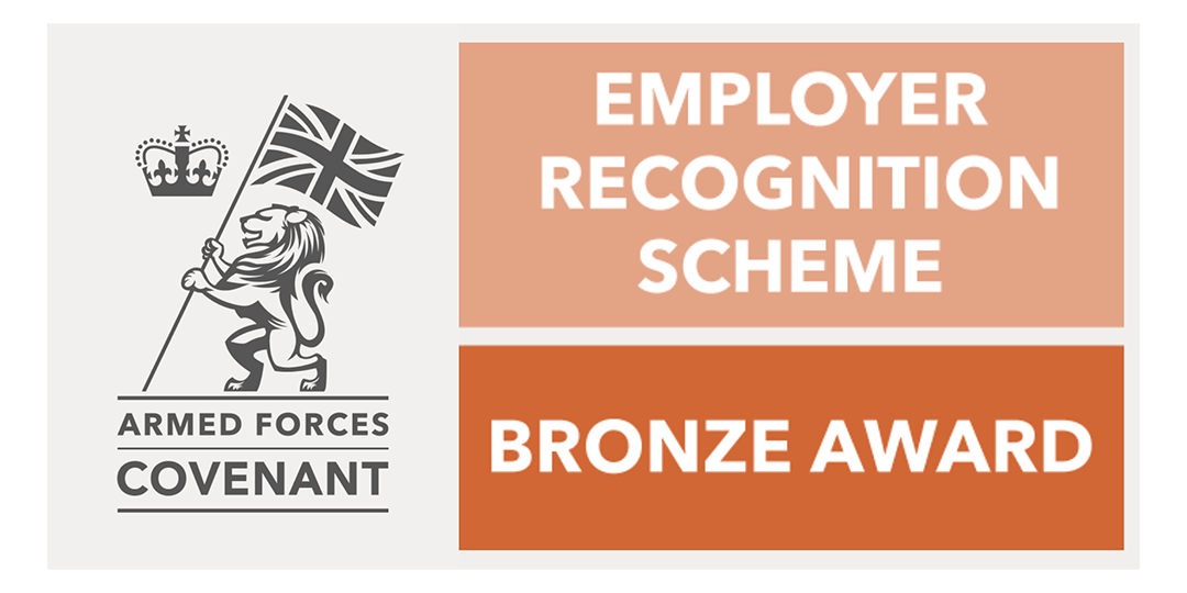 Armed Forces Covenant Logo and text reading 'Proudly supporting those who serve'